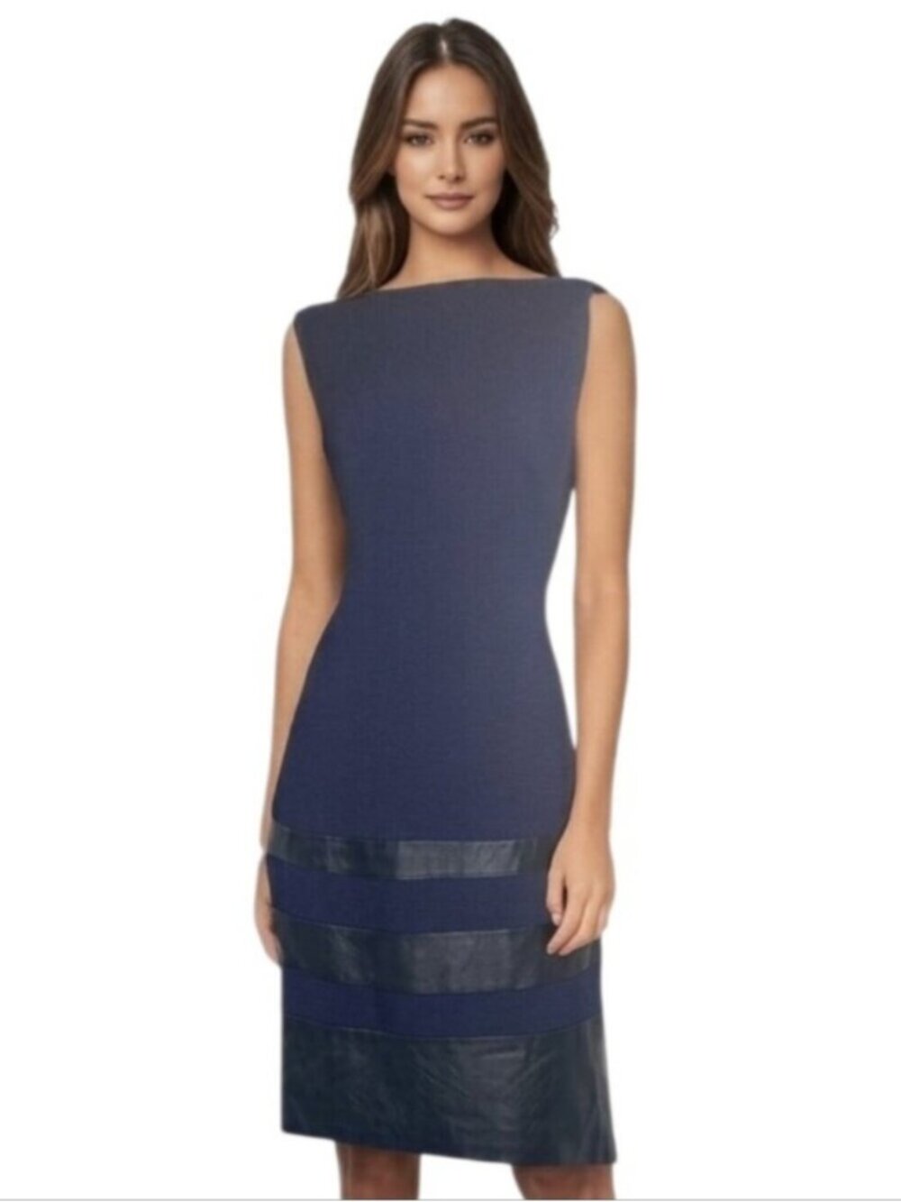 Lauren Ralph Lauren Navy Blue Sleeveless Knee Length Sheath Dress